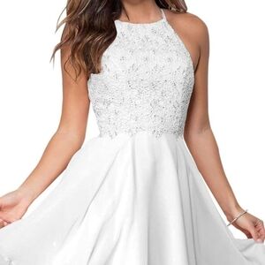 LOYELY Chic White Lace Halter Dress